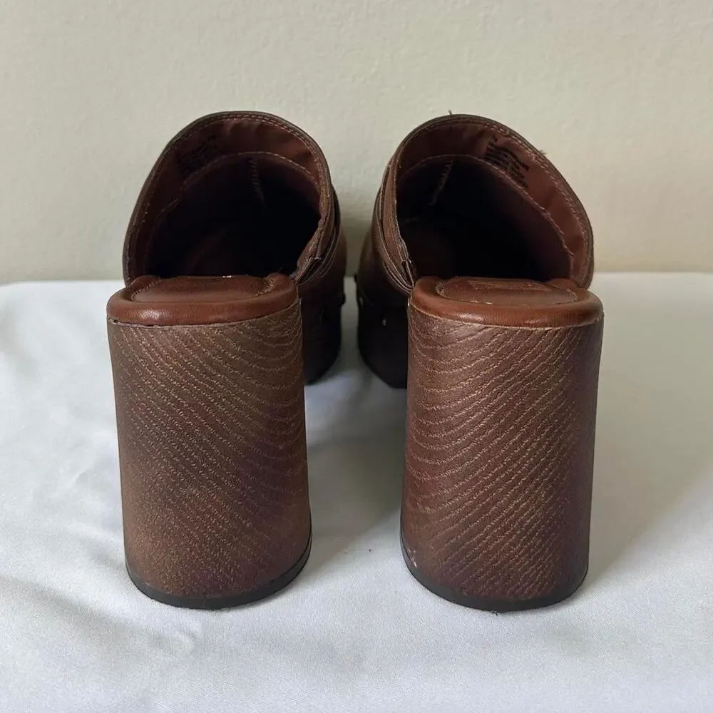 MIA Ravine Platform Clogs Size 7 Brown Studded Braided Faux Leather Chunky
